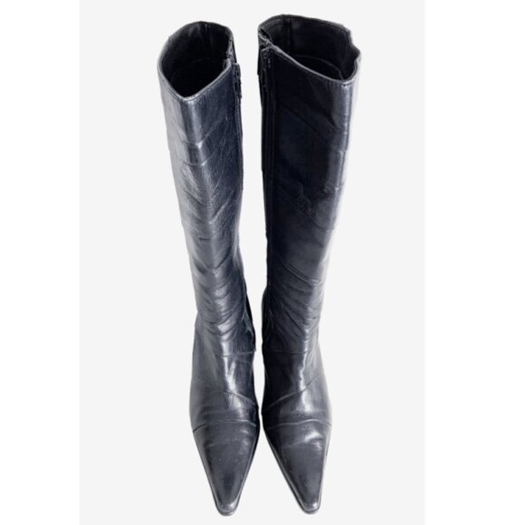 Vintage Y2K Tall Black Leather Boots / size 37 EU / size 6.7-7 US - Picture 9 of 10